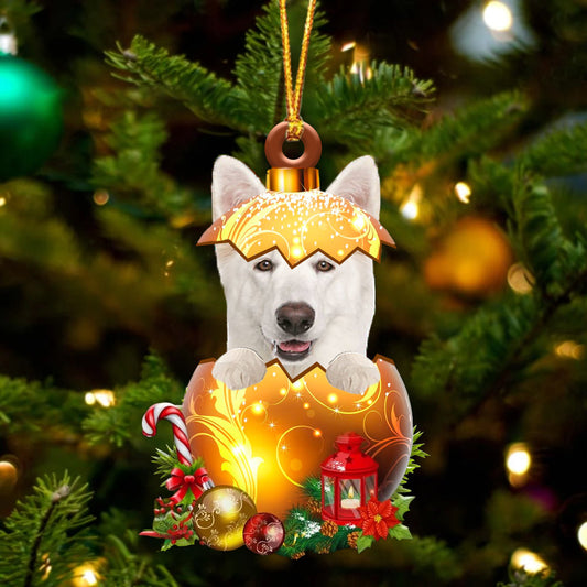 WHITE German Shepherd In Golden Egg Christmas Ornament - Best gifts your whole family