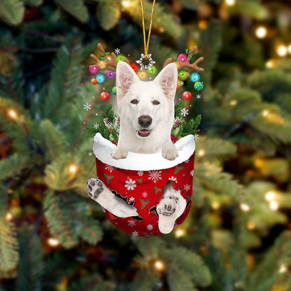 WHITE German Shepherd In Snow Pocket Christmas Ornament Flat Acrylic Dog Ornament - Best gifts your whole family
