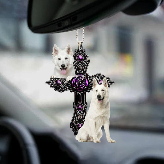 White German Shepherd Pray For God Car Hanging Ornament Dog Pray For God Ornament Godmerc - Best gifts your whole family