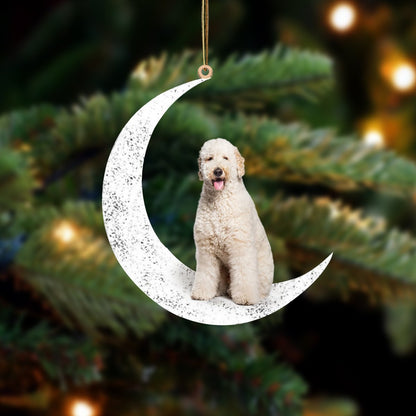 White Labradoodle Sit On The Moon Two Sided Ornament Dog Hanging Christmas Ornament - Best gifts your whole family