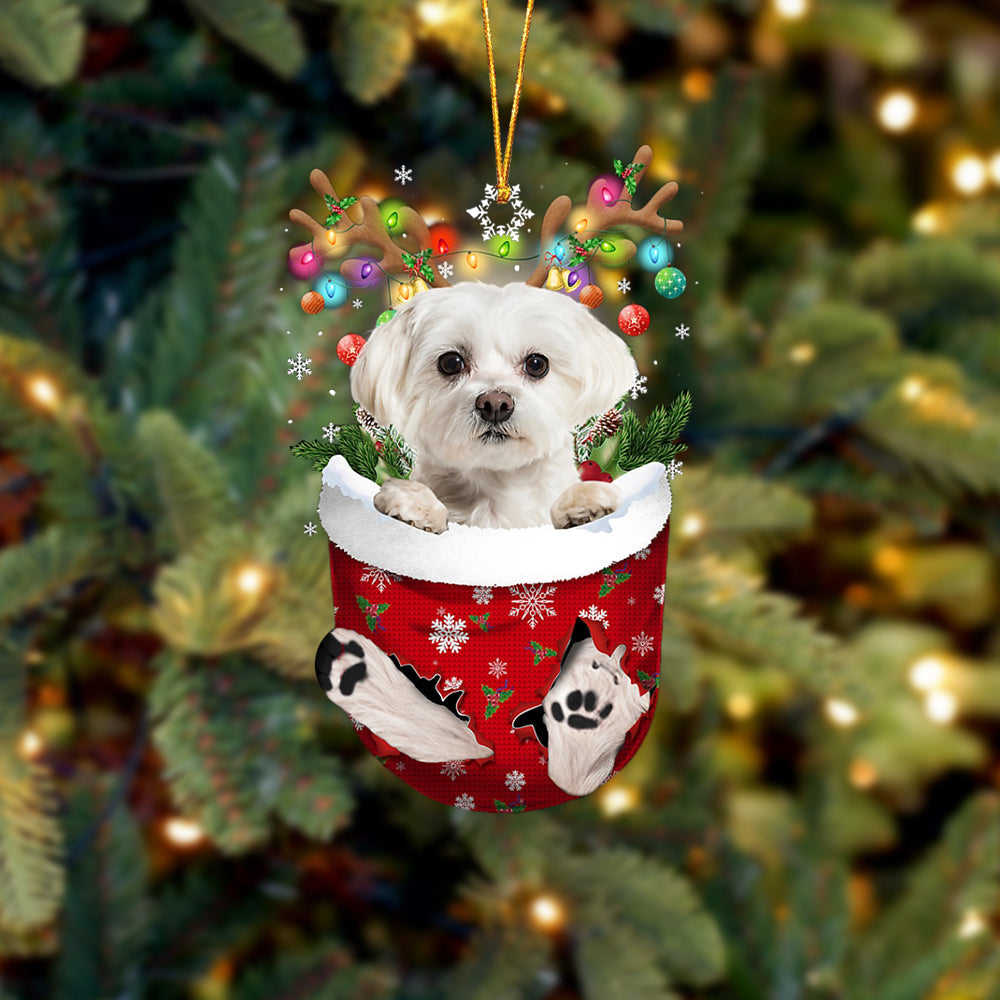WHITE Maltese In Snow Pocket Christmas Ornament Flat Acrylic Dog Ornament - Best gifts your whole family