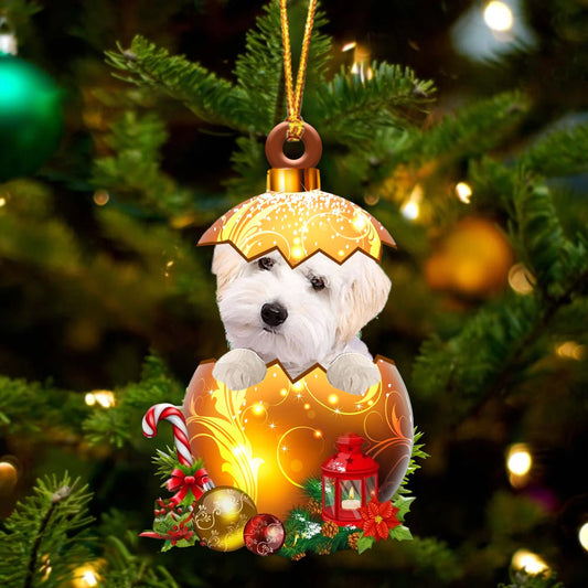 WHITE Maltipoo In Golden Egg Christmas Ornament - Best gifts your whole family