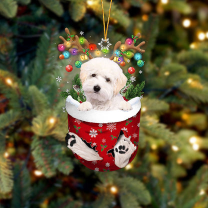 WHITE Maltipoo In Snow Pocket Christmas Ornament Flat Acrylic Dog Ornament - Best gifts your whole family