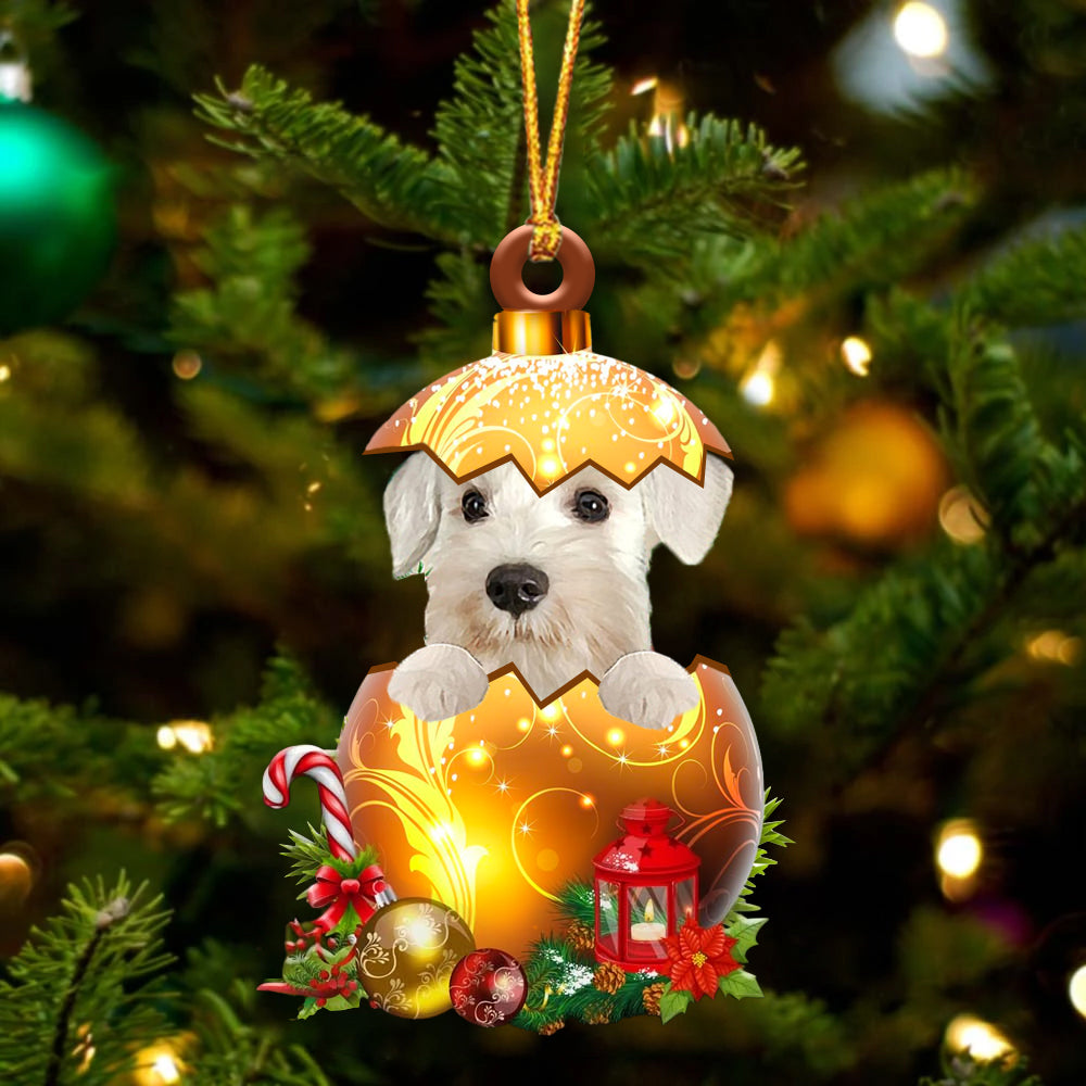 WHITE Miniature Schnauzer In Golden Egg Christmas Ornament - Best gifts your whole family