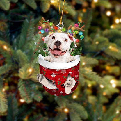 WHITE Pitbulll In Snow Pocket Christmas Ornament Flat Acrylic Dog Ornament - Best gifts your whole family