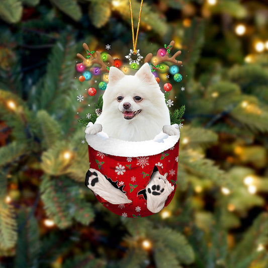 WHITE Pomeranian In Snow Pocket Christmas Ornament Flat Acrylic Dog Ornament - Best gifts your whole family
