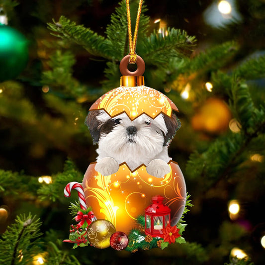 WHITE Shih Tzu In Golden Egg Christmas Ornament - Best gifts your whole family