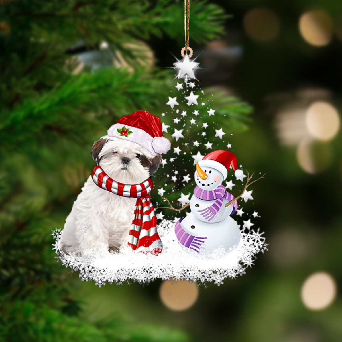 White Shih Tzu-Star Tree Hanging Ornament - Best gifts your whole family