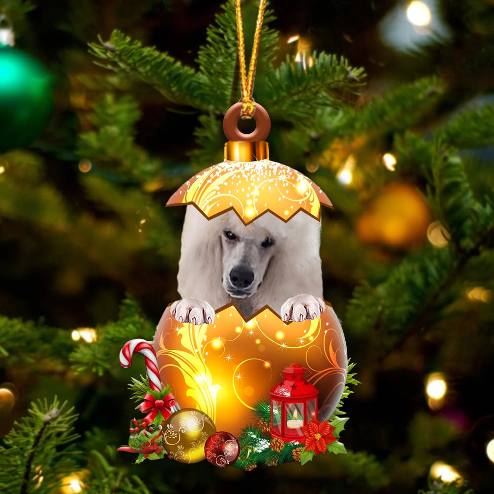 WHITE Standard Poodle In Golden Egg Christmas Ornament - Best gifts your whole family