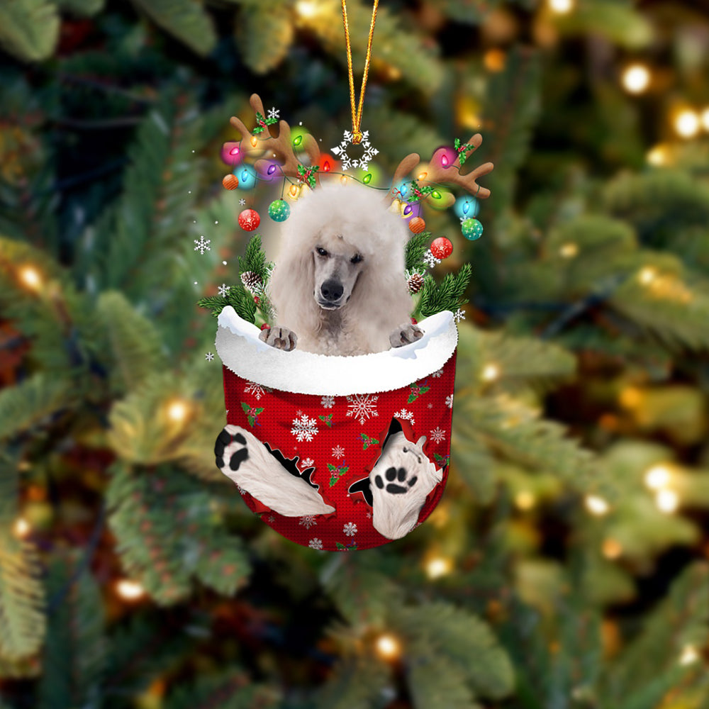 WHITE Standard Poodle In Snow Pocket Christmas Ornament Flat Acrylic Dog Ornament - Best gifts your whole family