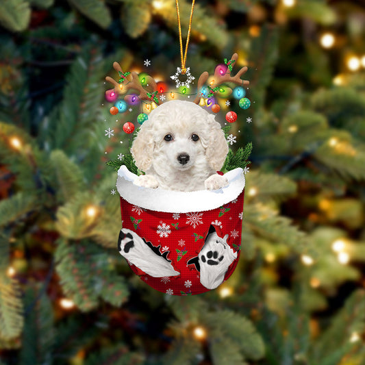 WHITE Toy Poodle In Snow Pocket Christmas Ornament Flat Acrylic Dog Ornament - Best gifts your whole family