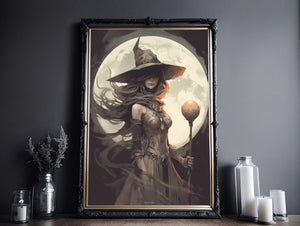 Witch With Full Moon Poster, Witch Print, Witch Poster, Spooky Art, Dark Academia, Witch Ghost, Halloween Decor,Halloween Poster - Best gifts your whole family