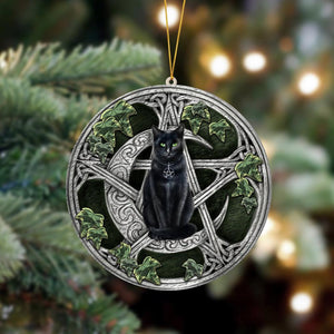 Witchcraft Wiccan Black Cat Sits On The Moon Hanging Ornament, Animal Christmas Ornaments - Best gifts your whole family