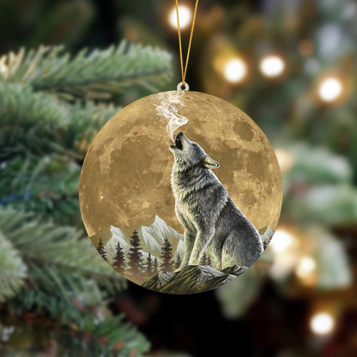 Wolf 2 Sits On The Moon Hanging Ornament, Animal Christmas Ornaments - Best gifts your whole family