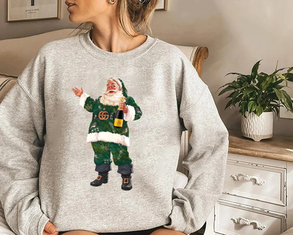 Retro Santa Christmas Sweatshirt, Santa Champagne Veuve Rose Sweatshirt, Champagne Rose Shirt, Vintage Santa Christmas shirt, Holiday Party