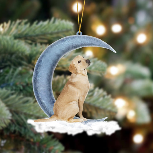 Yellow Labrador Retriever Sits On The Moon Hanging Ornament Dog Ornament, Car Ornament, Christmas Ornament - Best gifts your whole family