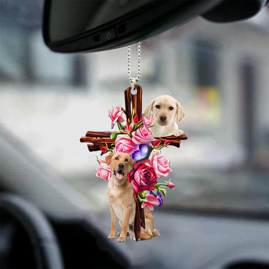 Yellow Labrador Roses And Jesus Car Hanging Ornament Dog Ornaments For Auto Car Godmerc - Best gifts your whole family