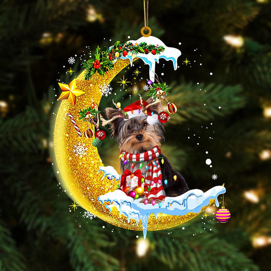 Yorkshire Terrier On The Moon Merry Christmas Hanging Ornament Dog Ornament, Car Ornament, Christmas Ornament - Best gifts your whole family