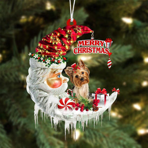 Yorkshire Terrier On The Moon Merry Christmas Hanging Ornament - Best gifts your whole family