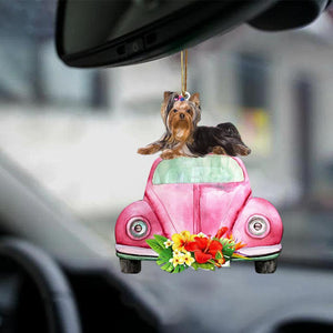 Yorkshire Terrier-Pink Hippie Car-Two Sided Ornament - Best gifts your whole family