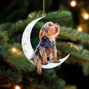 Yorkshire Terrier Sit On The Moon Two Sided Ornament Dog Hanging Christmas Ornament - Best gifts your whole family