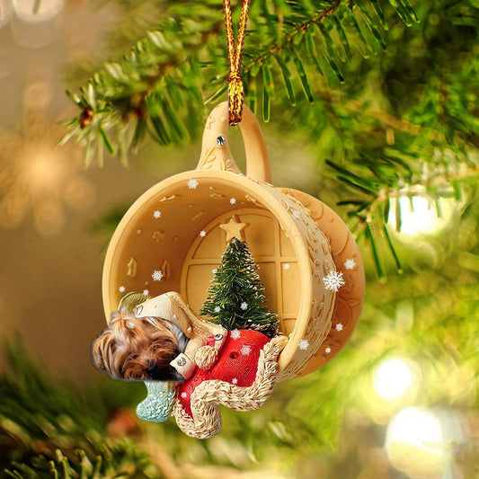 Yorkshire Terrier Sleeping In A Cup Christmas Ornament Dog Ornament, Car Ornament, Christmas Ornament - Best gifts your whole family