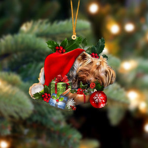 Yorkshire Terrier-Sleeping In Hat Two Sides Ornament Dog Sleeping Ornament - Best gifts your whole family