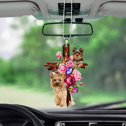 Yorkshire Terrier Yorkie Roses And Jesus Car Hanging Ornament Dog Ornaments Godmerc - Best gifts your whole family